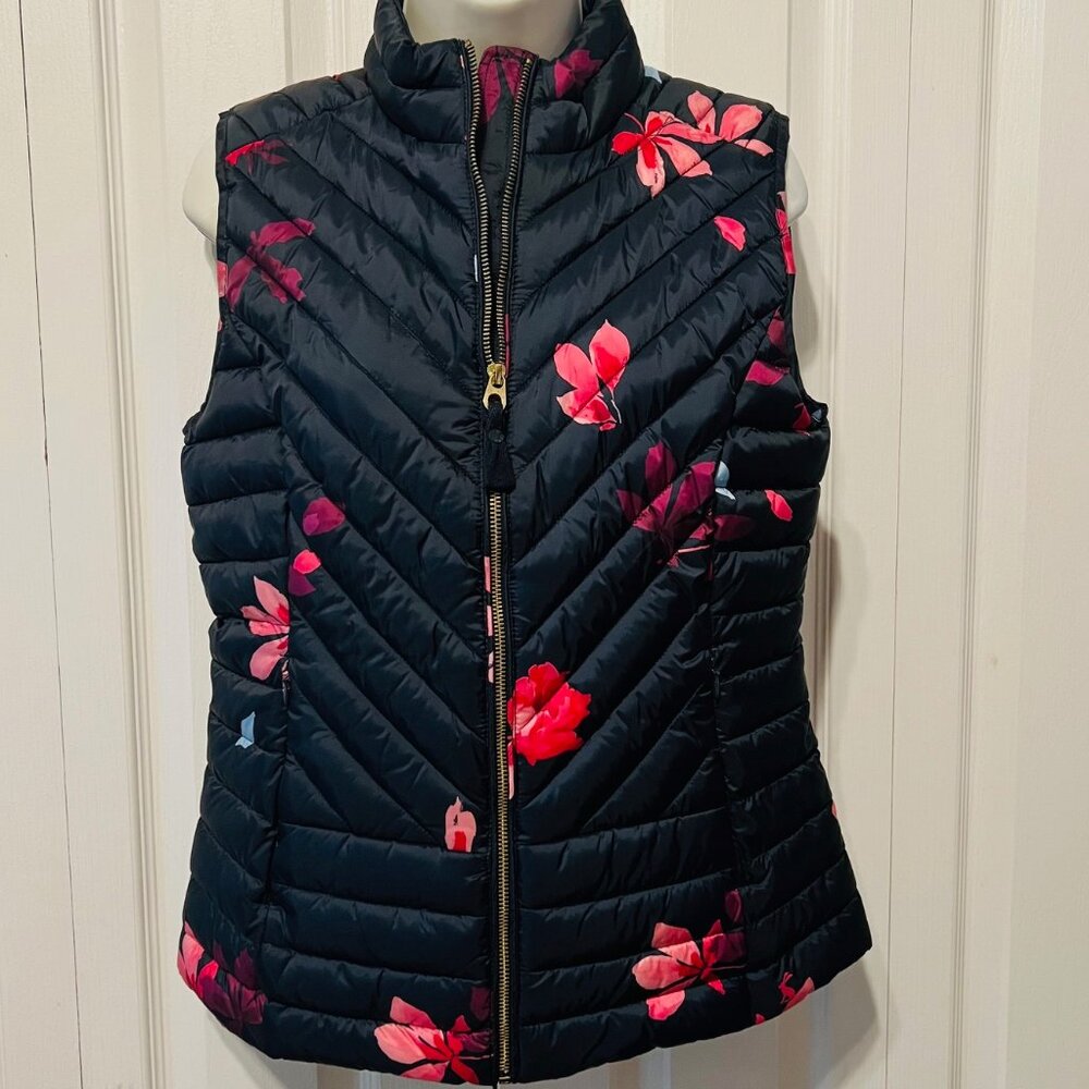 Joules-Women's Puffer Floral Navy Blue Vest-Great Britain-Size 8 US-Warm-Travel - Picture 3 of 16
